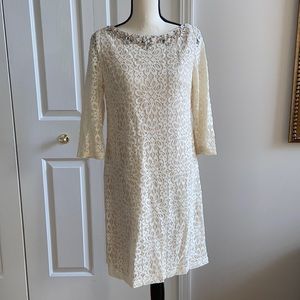 White Lace Shift Dress with Beaded Collar